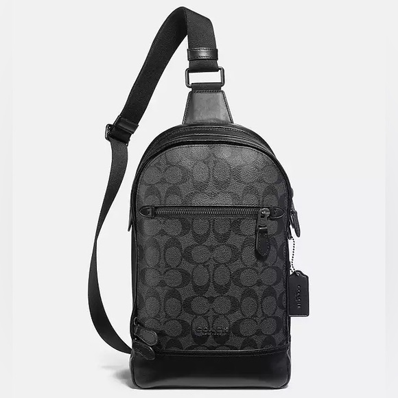Coach Graham Pack Signature monogram in gunmetal gray black crossbody unisex - Picture 2 of 11